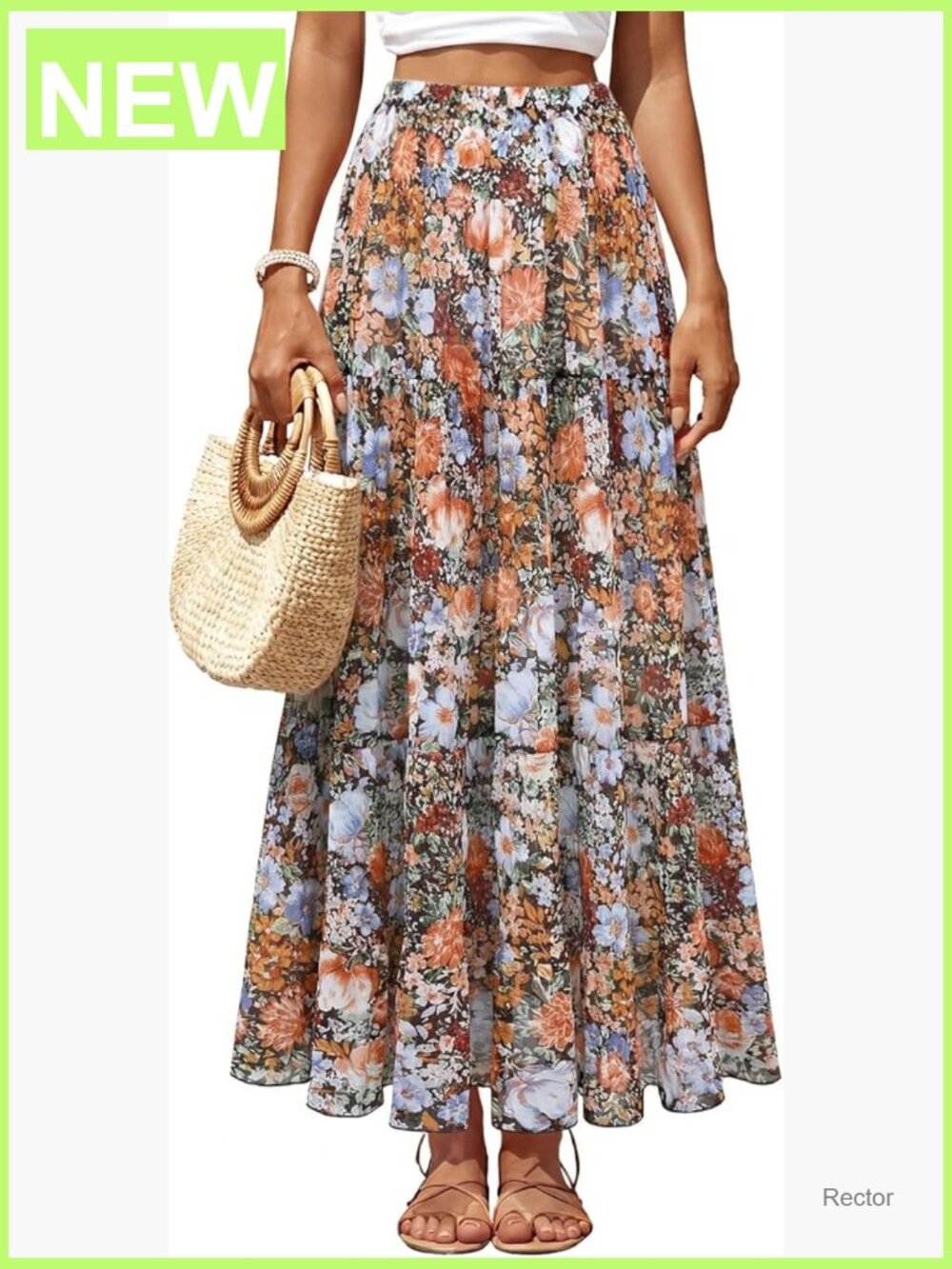 Chiffon Pleated Maxi Skirt Elastic High Waist Boho A-Line Lined